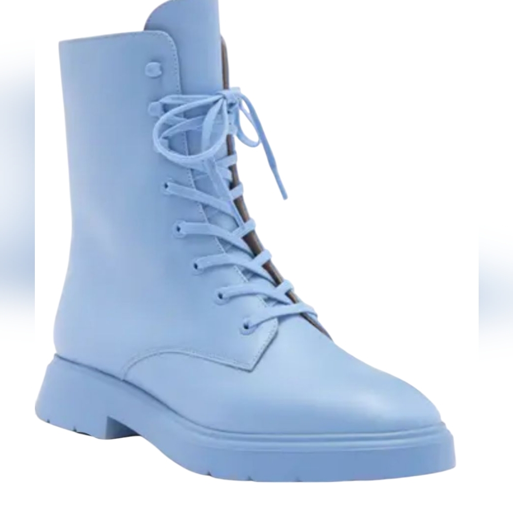 Stuart Weitzman McKenzee Cornflower Blue Combat Boot.... Size 8.5